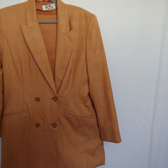 KS. Klaus Steilmann Vintage Light Peach and Brown Plaid Womens Blazer38 - Picture 6 of 15